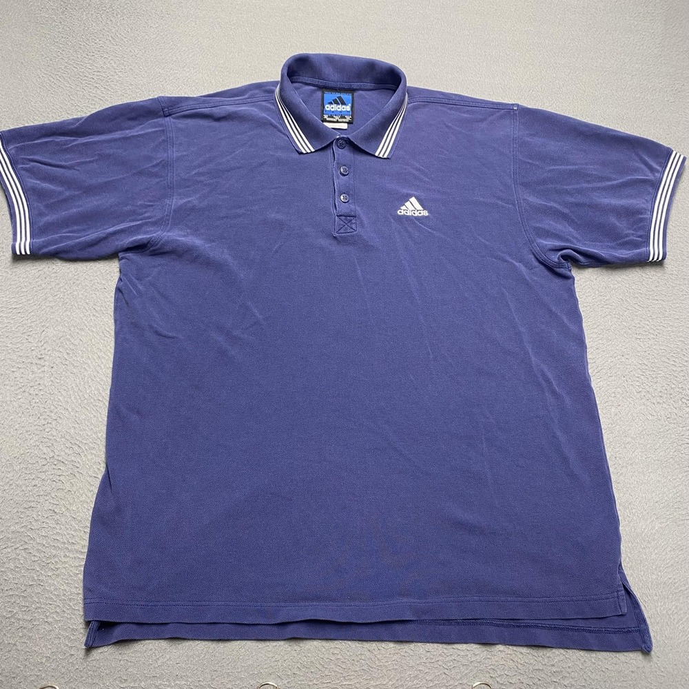 VTG Adidas Polo Shirt Mens XL Blue Logo Pique Short Sleeve Casual Sports 90s